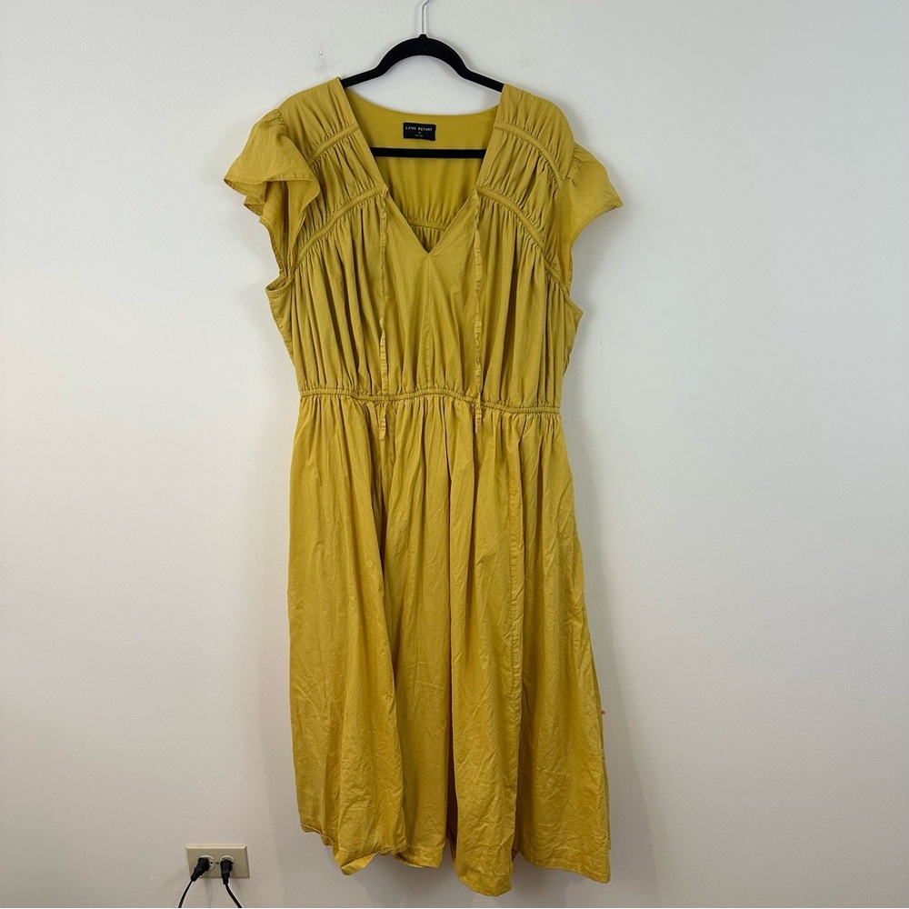 Lane Bryant Mustard Yellow Flutter Sleeve Midi Length Dress Size 18 Women's - Picture 2 of 5